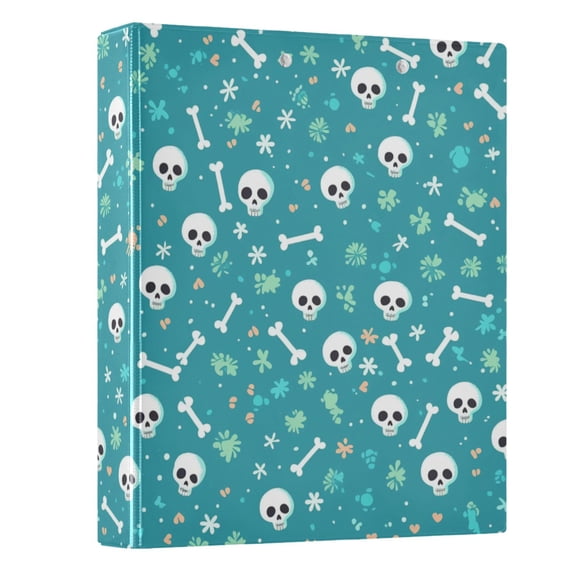 Haosy Hardcover 3 Ring Binder 1.5 Inch Ring Decorative Binder Organizer for Home School Office, Cute Skull Bone Flower