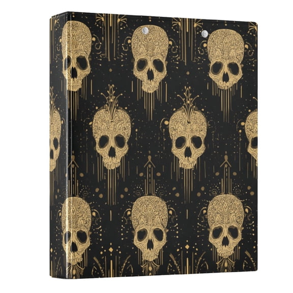 Haosy Hardcover 3 Ring Binder 1.5 Inch Ring Decorative Binder Organizer for Home School Office, Gold Skull