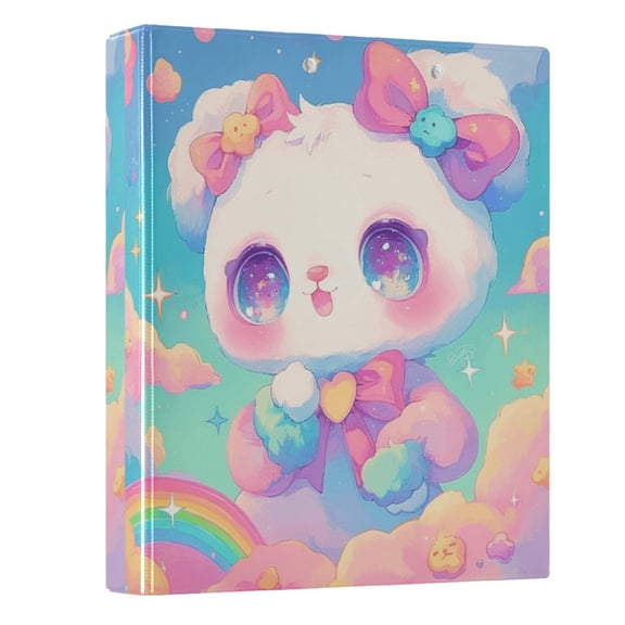 Haosy Hardcover 3 Ring Binder 1.5 Inch Ring Decorative Binder Organizer for Home School Office, Lovely Panda and Rainbow