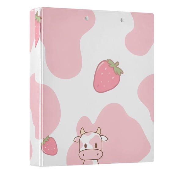 Haosy Hardcover 3 Ring Binder 1.5 Inch Ring Decorative Binder Organizer for Home School Office, Pink Cow and Strawberry
