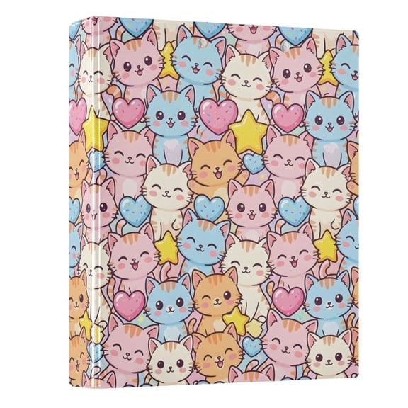 Haosy Hardcover 3 Ring Binder 1.5 Inch Ring Decorative Binder Organizer for Home School Office, Smiling Cat Star Heart