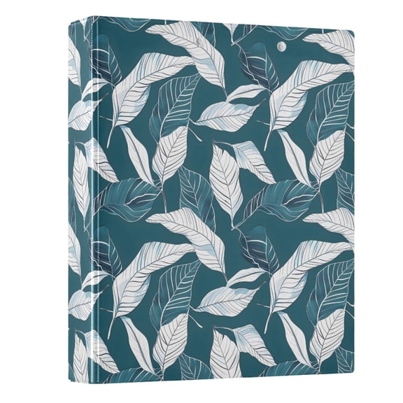 Haosy Hardcover 3 Ring Binder 1.5 Inch Ring Decorative Binder Organizer for Home School Office, Teal White Leaf