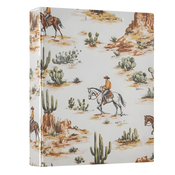 Haosy Hardcover 3 Ring Binder 1.5 Inch Ring Decorative Binder Organizer for Home School Office, Western Cowboy Hours Cactus