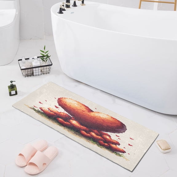 Haosy Heart-shaped Mounds Pixel Art Bathroom Rugs Non Slip Absorbent Soft Plush Quick Dry Bath Mat, 39"x20"