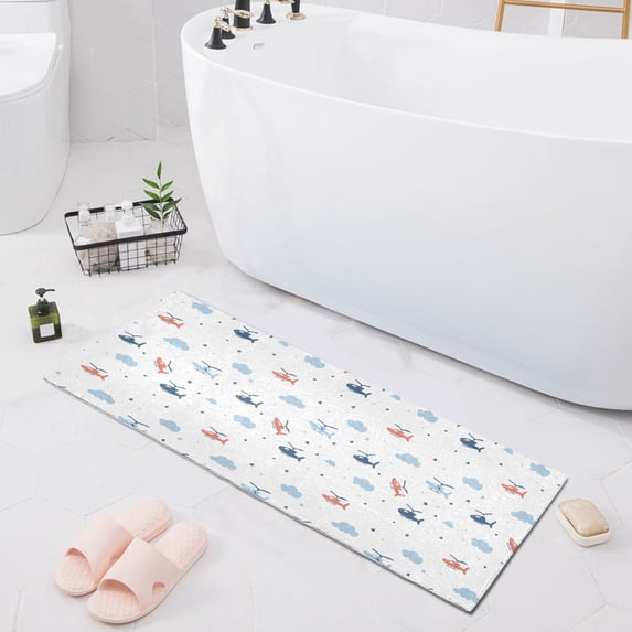 Haosy Helicopter and Cloud Bathroom Rugs Non Slip Absorbent Soft Plush Quick Dry Bath Mat, 39"x20"