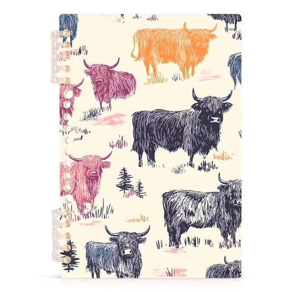 Haosy Highland Cattle on Grass Notebooks 1-subject Journal 60 Sheets A5 College Ruled Paper Detachable Ring 8.3"x5.7"