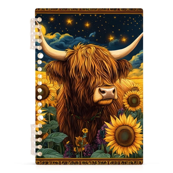 Haosy Highland Cow in Sunflowers Field Notebooks 1-subject Journal 60 Sheets A5 College Ruled Paper Detachable Ring 8.3"x5.7"