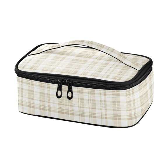Haosy Insulated Lunch Box Reusable Small Cooler Lunch Bag Tote for Work School, Beige and White Plaid