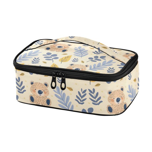Haosy Insulated Lunch Box Reusable Small Cooler Lunch Bag Tote for Work School, Cute Bear and Leaves