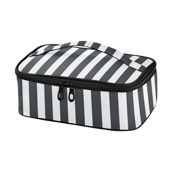 Haosy Insulated Lunch Box Reusable Small Cooler Lunch Bag Tote for Work School, Dark Gray and White Striped
