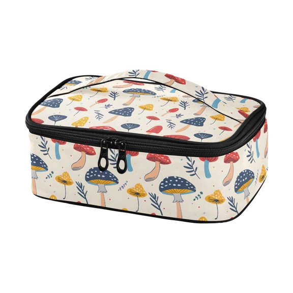 Haosy Insulated Lunch Box Reusable Small Cooler Lunch Bag Tote for Work School, Hand Drawn Mushrooms