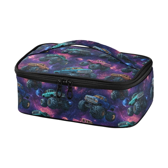 Haosy Insulated Lunch Box Reusable Small Cooler Lunch Bag Tote for Work School, Monster Trucks in Space