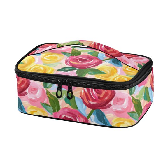Haosy Insulated Lunch Box Reusable Small Cooler Lunch Bag Tote for Work School, Red Yellow Pink Rose