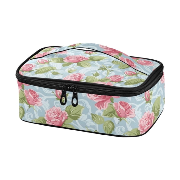 Haosy Insulated Lunch Box Reusable Small Cooler Lunch Bag Tote for Work School, Rose and Leaves