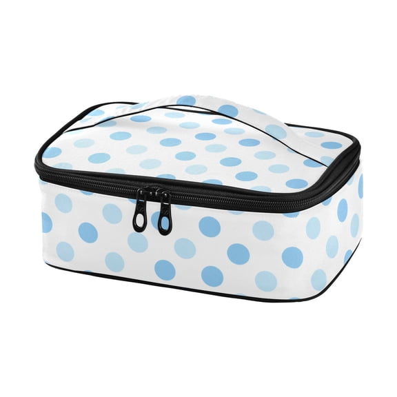 Haosy Insulated Lunch Box Reusable Small Cooler Lunch Bag Tote for Work School, White Mixed Blue Dot