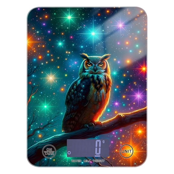 Haosy Kitchen Scale 11lb/5kg 0.1g Precision Digital Food Scale weight Grams Ounces and Pounds, Owl on Branch with Colorful Star