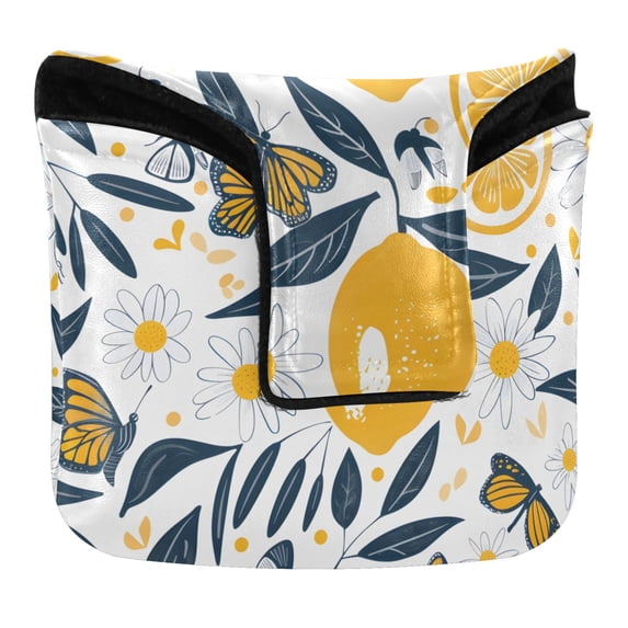 Haosy Lemons Flowers Butterflies Golf Mallet Putter Cover Strong Magnetic Leather Golf Club Headcover Closure