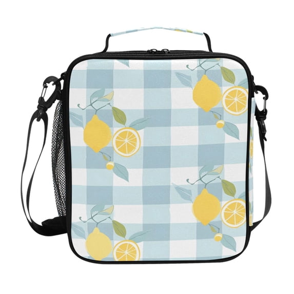 Haosy Lemons on Plaid Reusable Lunch Box Men/Women Insulated Lunch Bag for School Picnic Travel