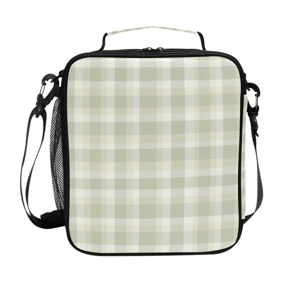 Haosy Light Sage Green Ecru Plaed Reusable Lunch Box Men/Women Insulated Lunch Bag for School Picnic Travel