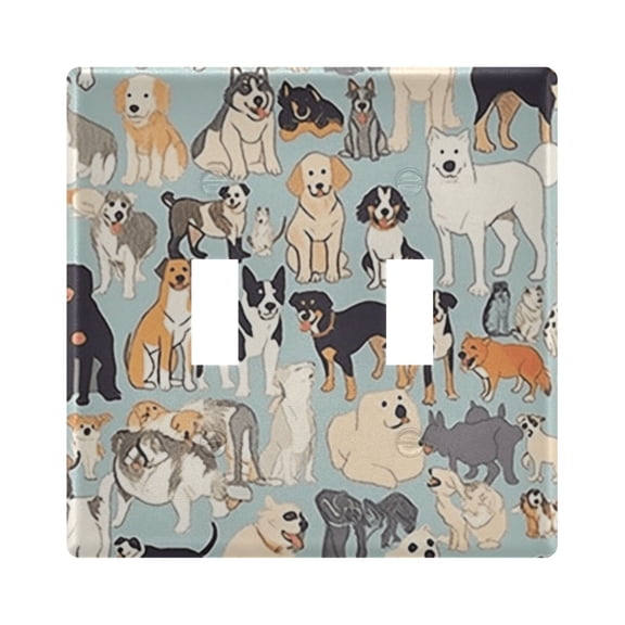 Haosy Light Switch Cover Plate 2 Gang Electrical Outlet Covers All Kinds Of Dogs Decorate Wall Plate 4.56”x4.48”