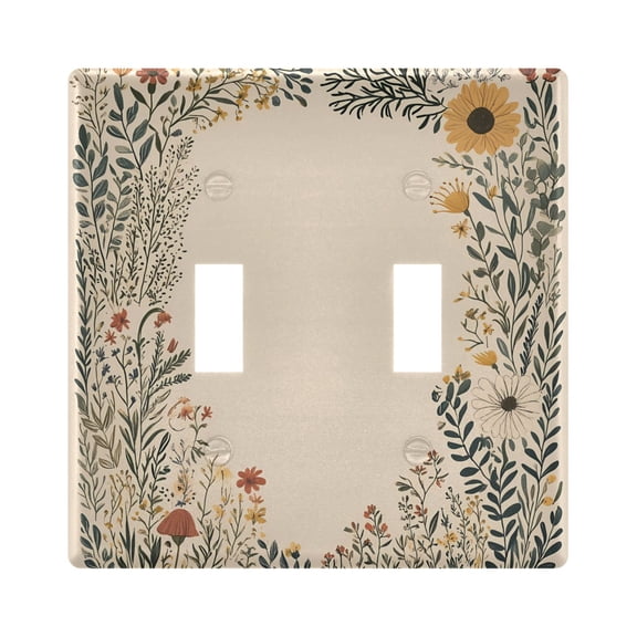 Haosy Light Switch Cover Plate 2 Gang Electrical Outlet Covers Beautiful Wildflowers Frame Decorate Wall Plate 4.56”x4.48”