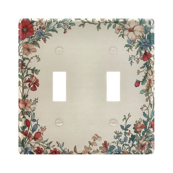 Haosy Light Switch Cover Plate 2 Gang Electrical Outlet Covers Border Of Flowers and Leaves Decorate Wall Plate 4.56”x4.48”