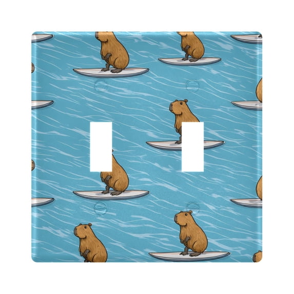 Haosy Light Switch Cover Plate 2 Gang Electrical Outlet Covers Capybara Surfer on Water Decorate Wall Plate 4.56”x4.48”