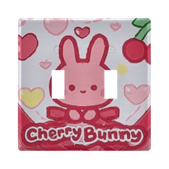 Haosy Light Switch Cover Plate 2 Gang Electrical Outlet Covers Cherry Bunny Decorate Wall Plate 4.56”x4.48”
