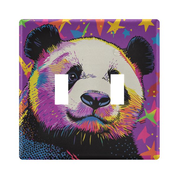 Haosy Light Switch Cover Plate 2 Gang Electrical Outlet Covers Cute Panda and Star Decorate Wall Plate 4.56”x4.48”