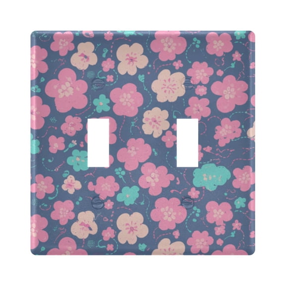 Haosy Light Switch Cover Plate 2 Gang Electrical Outlet Covers Pink Teal Small Flowers Decorate Wall Plate 4.56”x4.48”