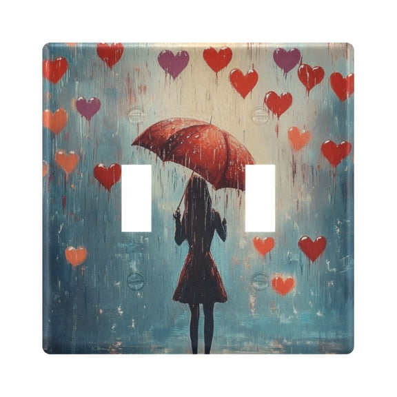 Haosy Light Switch Cover Plate 2 Gang Electrical Outlet Covers Raining Love Hearts Decorate Wall Plate 4.56”x4.48”