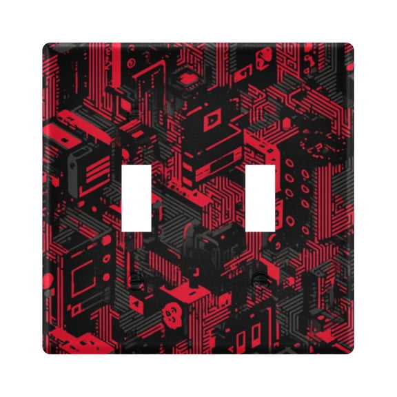 Haosy Light Switch Cover Plate 2 Gang Electrical Outlet Covers Red Black Pixel Cyberpunk Cityscape Decorate Wall Plate 4.56”x4.48”