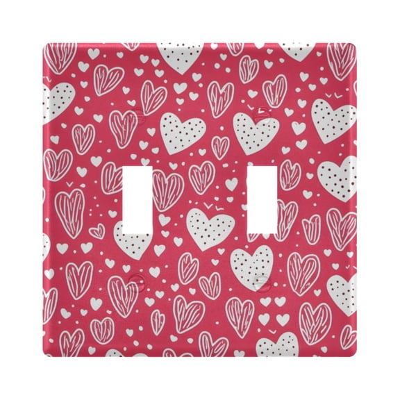 Haosy Light Switch Cover Plate 2 Gang Electrical Outlet Covers Red Doodled Hearts Decorate Wall Plate 4.56”x4.48”