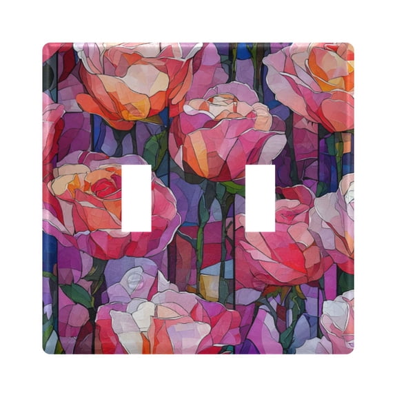 Haosy Light Switch Cover Plate 2 Gang Electrical Outlet Covers Red Glass Rose Decorate Wall Plate 4.56”x4.48”