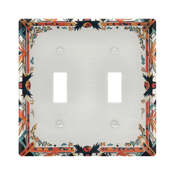 Haosy Light Switch Cover Plate 2 Gang Electrical Outlet Covers Traditional Mexican Pattern Frame Decorate Wall Plate 4.56”x4.48”