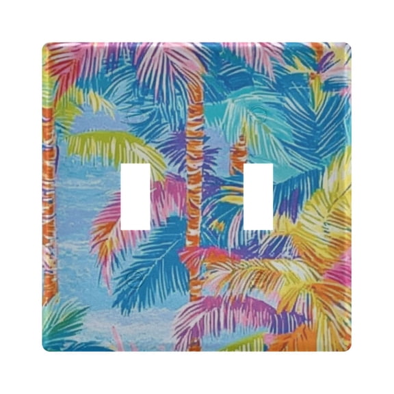 Haosy Light Switch Cover Plate 2 Gang Electrical Outlet Covers Vibrant Palm Trees Decorate Wall Plate 4.56”x4.48”