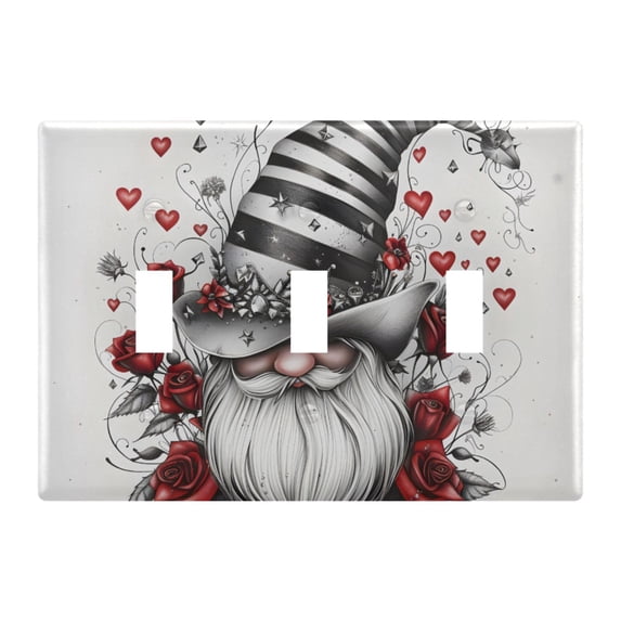 Haosy Light Switch Cover Plate 3 Gang Electrical Outlet Covers Gnome Rose Black White Hat Decorate Wall Plate 4.56”x4.48”
