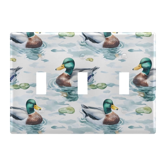 Haosy Light Switch Cover Plate 3 Gang Electrical Outlet Covers Mallard Ducks on Water Decorate Wall Plate 4.56”x4.48”
