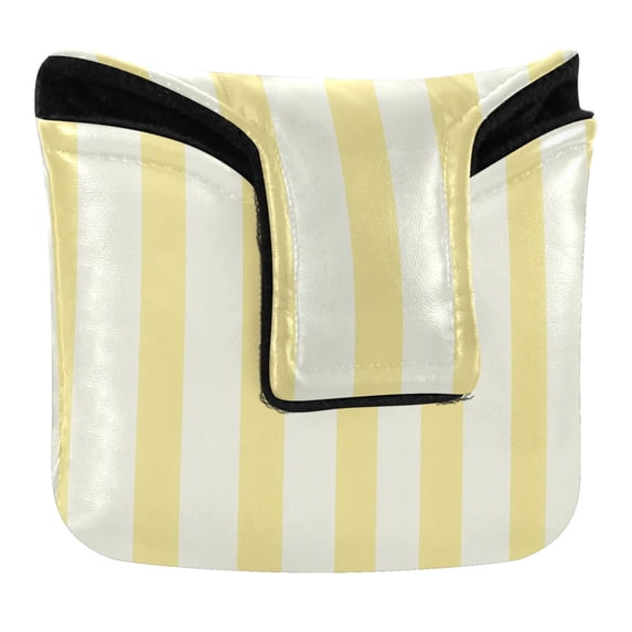 Haosy Light Yellow and Off-white Striped Golf Mallet Putter Cover Strong Magnetic Leather Golf Club Headcover Closure