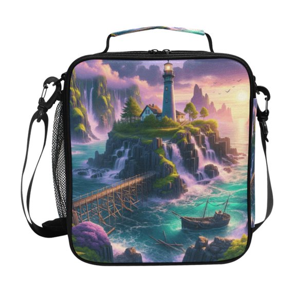 Haosy Lighthouse on Island and Bridge Reusable Lunch Box Men/Women Insulated Lunch Bag for School Picnic Travel
