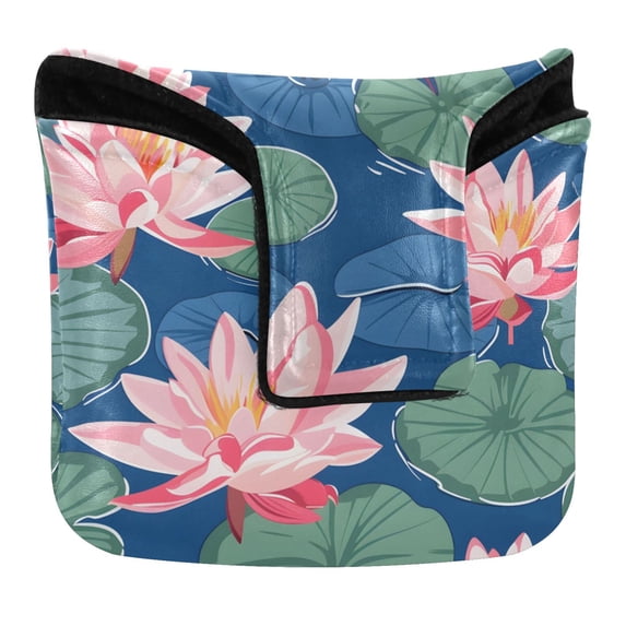 Haosy Lily Flower and Lotus Leaf Golf Mallet Putter Cover Strong Magnetic Leather Golf Club Headcover Closure