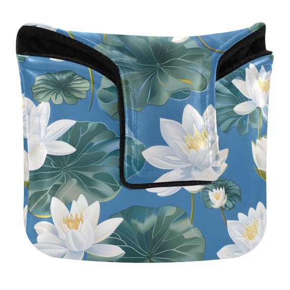 Haosy Lily Flower in Water Golf Mallet Putter Cover Strong Magnetic Leather Golf Club Headcover Closure