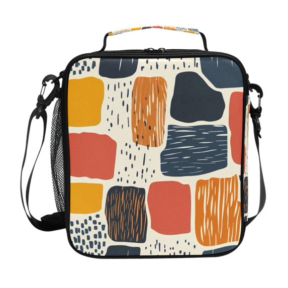 Haosy Line Block Doodle Reusable Lunch Box Men/Women Insulated Lunch Bag for School Picnic Travel