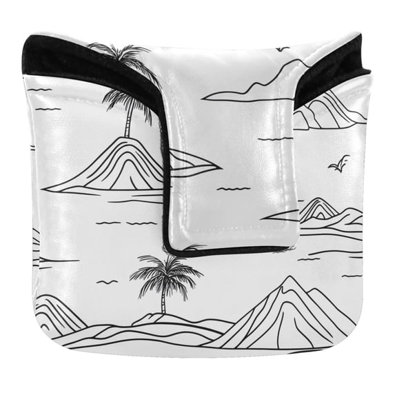 Haosy Line Palm Tree Mountains Golf Mallet Putter Cover Strong Magnetic Leather Golf Club Headcover Closure