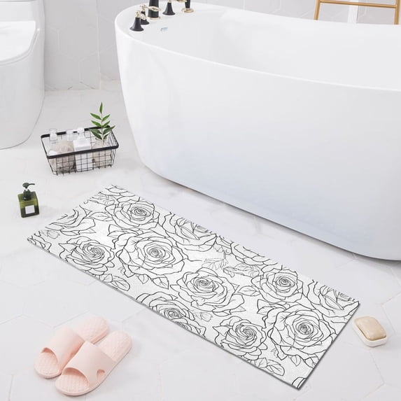 Haosy Lines Roses Bathroom Rugs Non Slip Absorbent Soft Plush Quick Dry Bath Mat, 39"x20"
