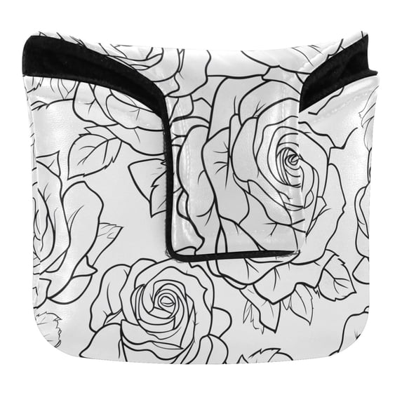Haosy Lines Roses Golf Mallet Putter Cover Strong Magnetic Leather Golf Club Headcover Closure
