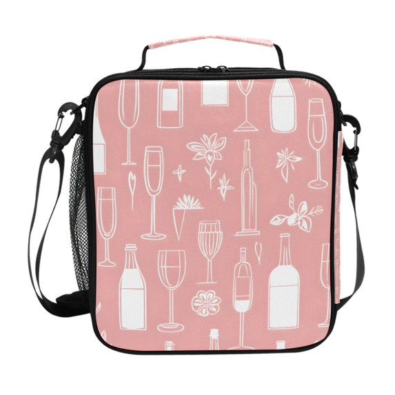 Haosy Lines Wine Bottle Glass Reusable Lunch Box Men/Women Insulated Lunch Bag for School Picnic Travel
