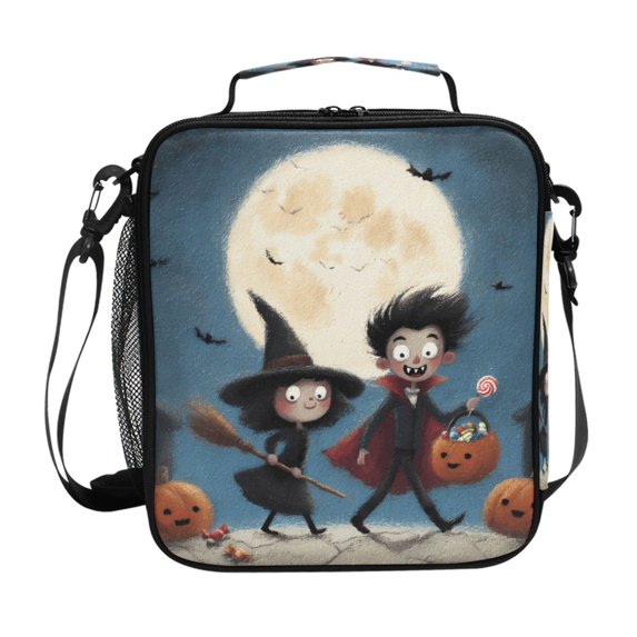 Haosy Little Witch and Vampire on Halloween Reusable Lunch Box Men/Women Insulated Lunch Bag for School Picnic Travel