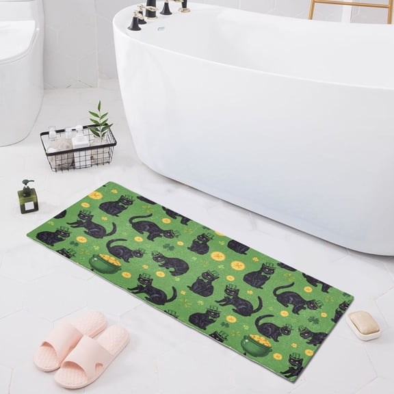 Haosy Lucky Black Cat Gold Coin Bathroom Rugs Non Slip Absorbent Soft Plush Quick Dry Bath Mat, 39"x20"