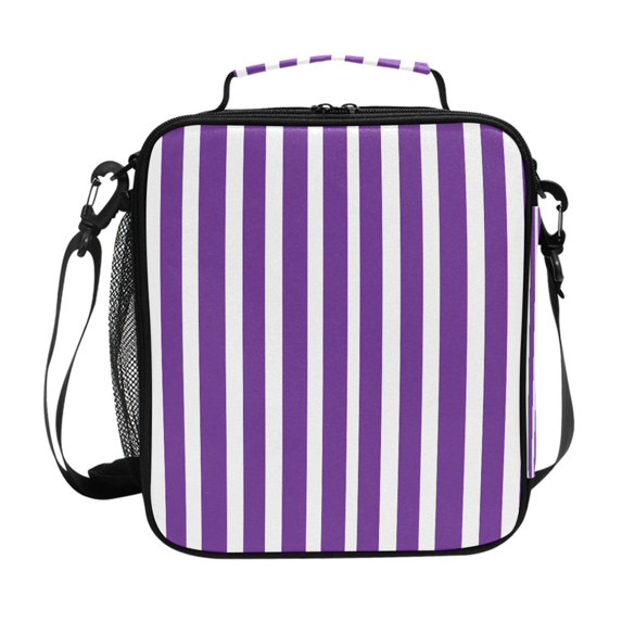 Haosy Modena Purple and White Striped Reusable Lunch Box Men/Women Insulated Lunch Bag for School Picnic Travel